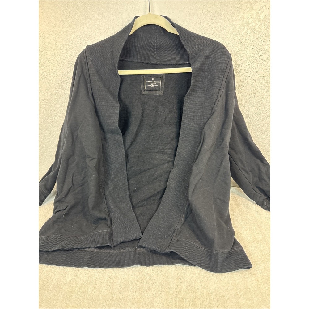 Banana Republic Womens Ribbed Open Front Cardigan Sweater Black Cotton Size M